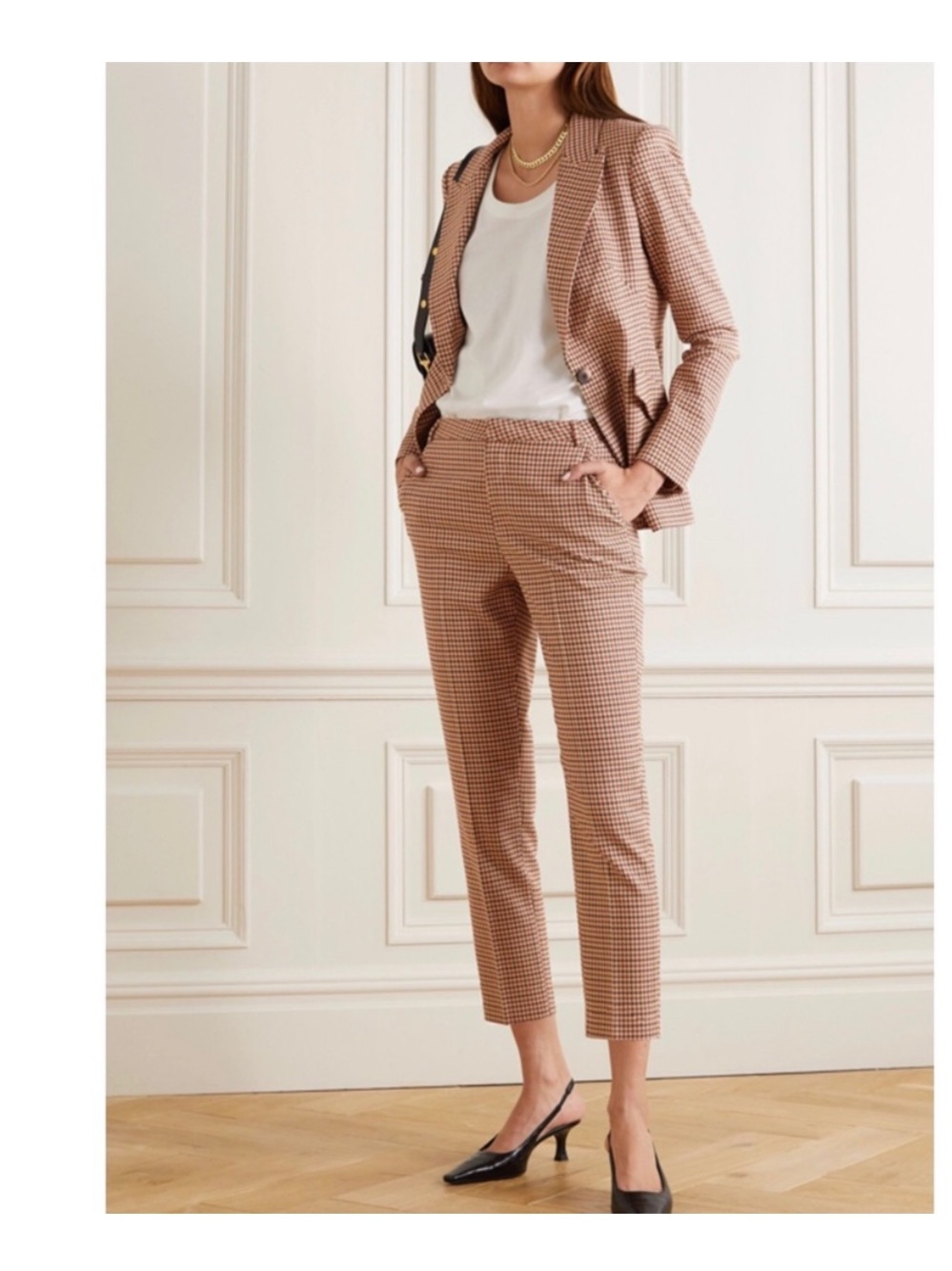 NWT L'Agence Houndstooth Straight Leg Trouser Pants Brown Cream Size 8